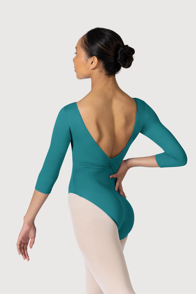 L3839LI - Bloch Microlux™ Nona Gathered Front & Back Womens ¾ Sleeve Leotard in  colour
