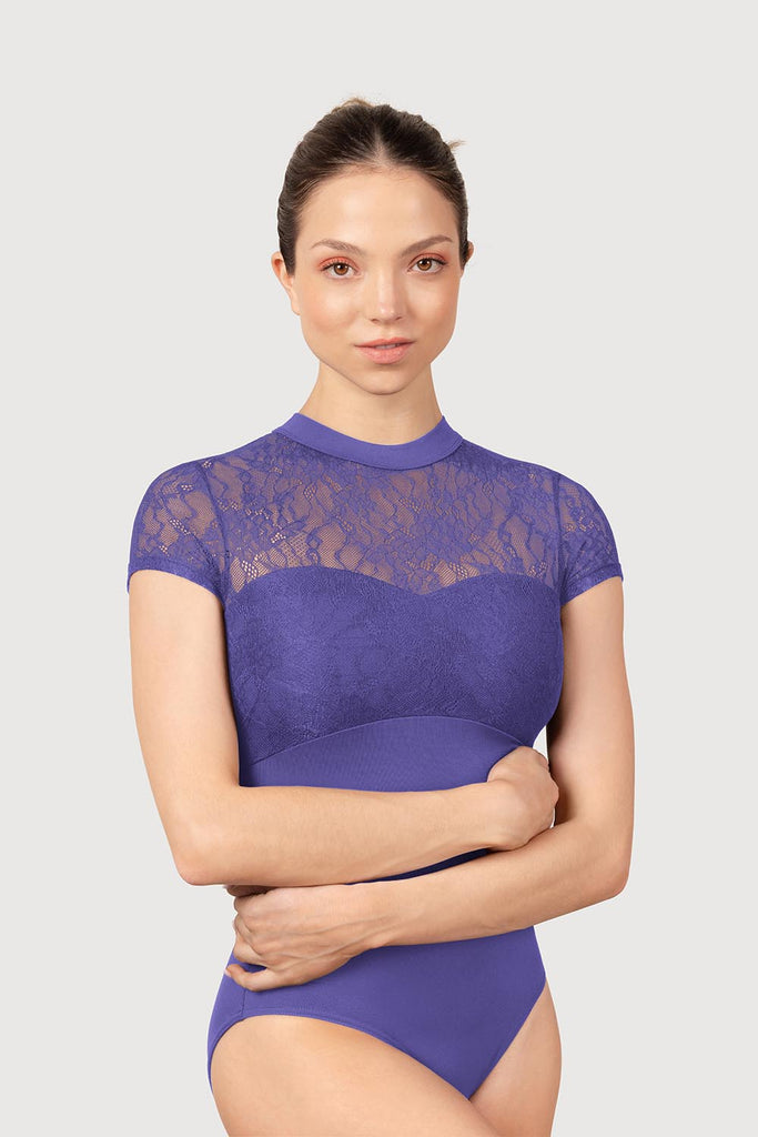  LM55109 - Mirella Lace High Neck Womens Cap Sleeve Leotard in  colour
