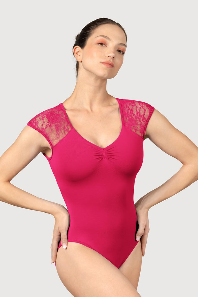  LM55108 - Mirella Keyhole Back Womens Lace Cap Sleeve Leotard in  colour
